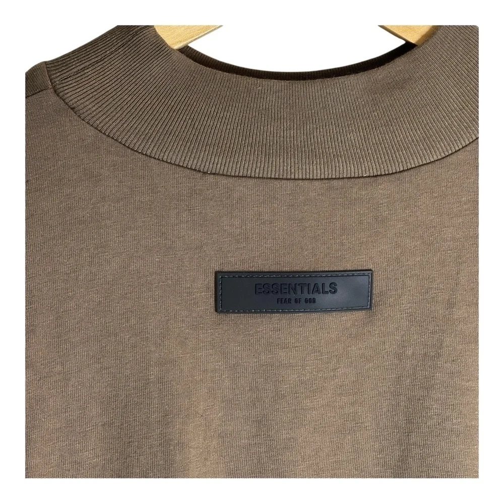 Fear of God ESSENTIALS Brown Flocked Long Sleeve T-Shirt in Wood